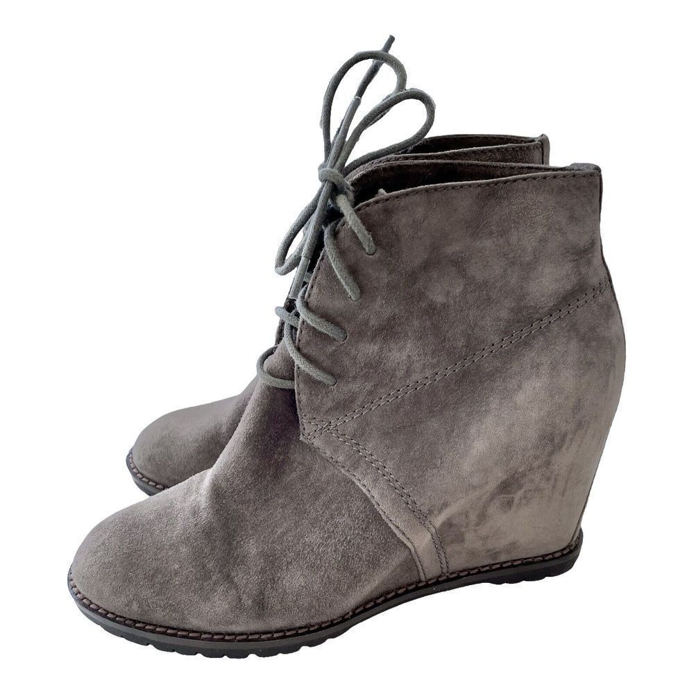 TRASK Womens Tatum Wedges Brown Suede Lace-Up Ankle Boots Booties Solid Shoes 7